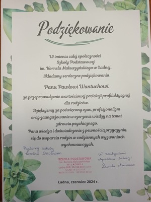 Podziękowania dla asp.sztab. Pawła Wantuch
