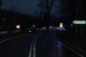Zdarzenie drogowe, zamknięta droga wojewódzka w miejscowości Pławna