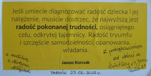 cytat Janusza Korczaka z podziękowaniem od uczniów ze świetlicy &quot;u Jana Pawła II&quot;